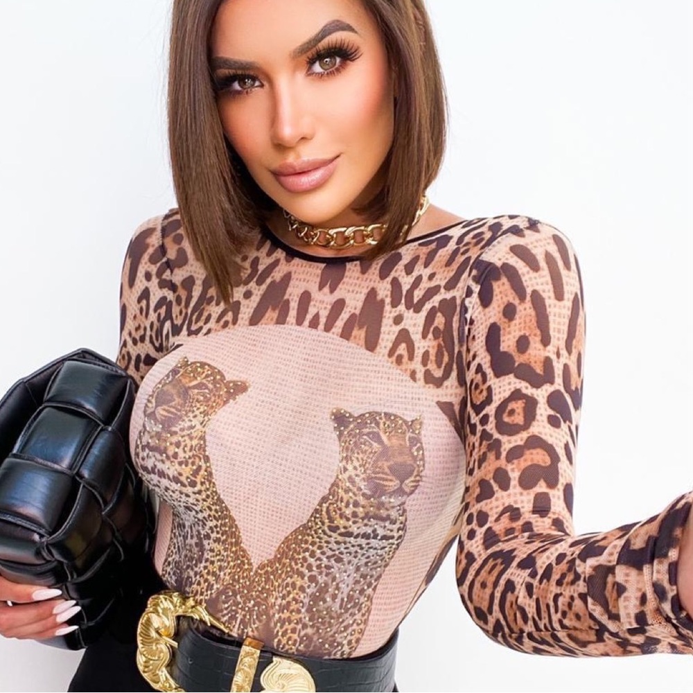 Print Tulle Bodysuit